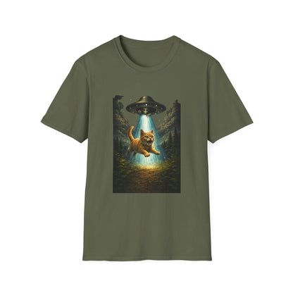UFO Cat Abduction Funny T-Shirt — "Beam Me Up" Abduction Graphic Tee